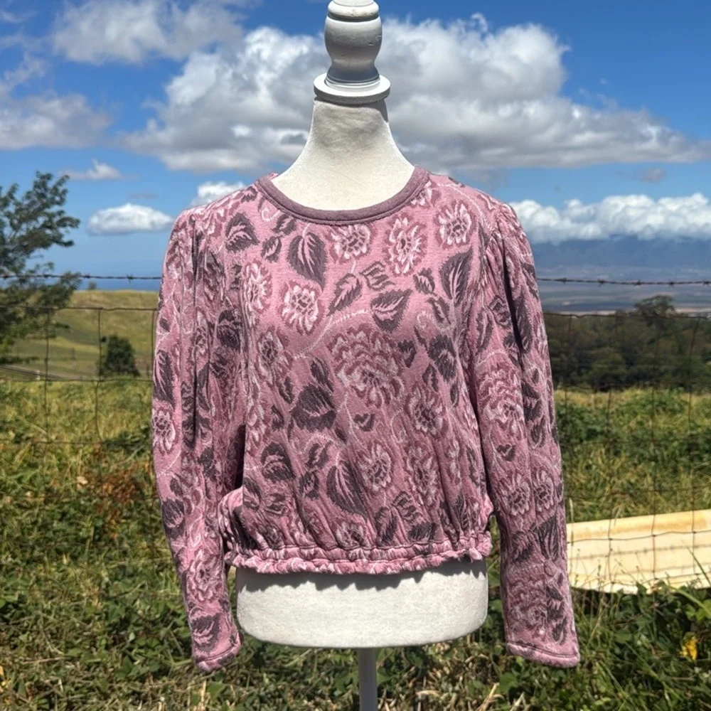 Free People No ordinary Cropped Top Pull Sleeve   Pink Floral Small
